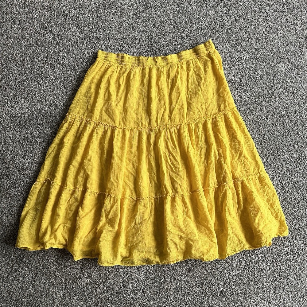 Mlle Gabrielle Womens solid cotton midi‎ elastic waist draw string Yellow Skirt